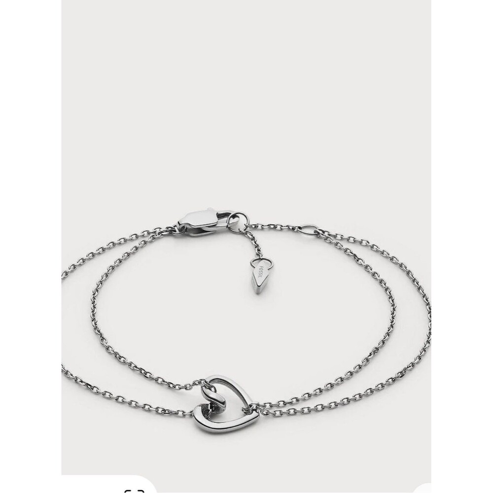 FOSSIL  Women's Sawyer Silver-Tone Chain Bracelet Ensured Badge